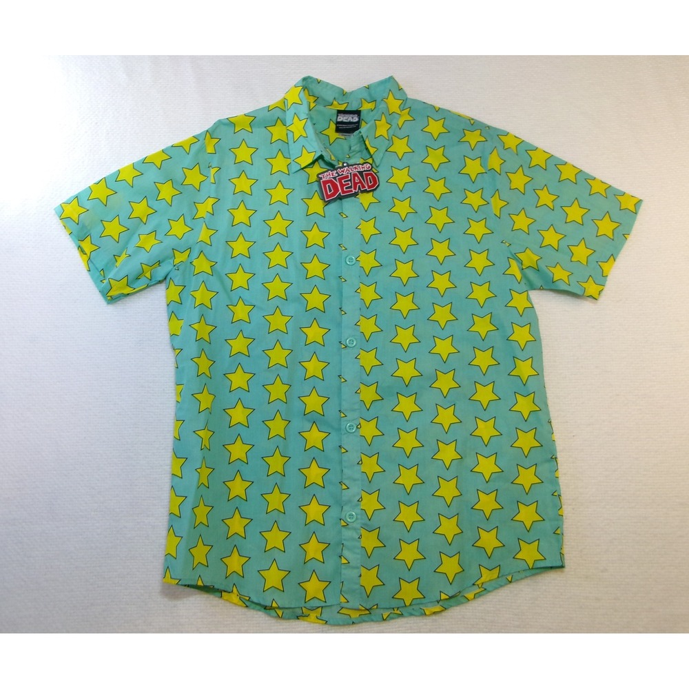 The Walking Dead Jinx Mens XL Star Button Down Shirt Short Sleeve NWT‎